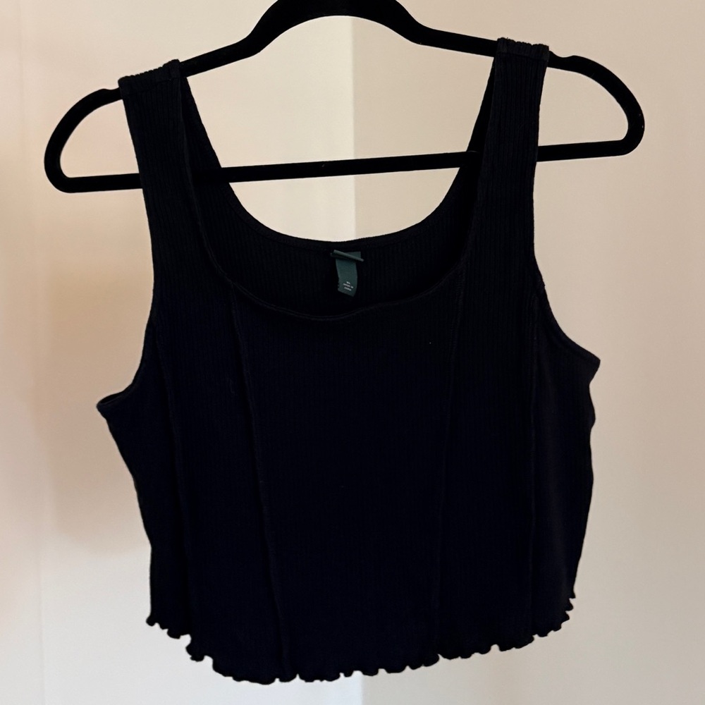 wild fable Black Ribbed Cropped Tank Top